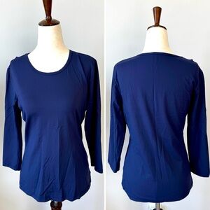 J. McLaughlin 3/4 Sleeve Stretchy Navy Blue Crew Neck Top